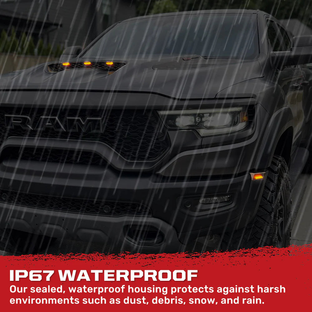 Recon Dodge 21-25 RAM 1500 TRX 7-PC Fender & Hood Light Kit Smoked Lens White or Amber LED Running Lights w/ Startup Light Sequence - Multiple Options