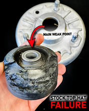 Load image into Gallery viewer, 2022 + BRONCO RAPTOR - BILLET TOP HAT WITH 1 INCH LIFT FOR STOCK SHOCK - Fox Orange Anodized Finish 

FMI050103970140192