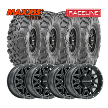 Load image into Gallery viewer, Raceline Krank 15&quot; Wheels Black W/ 33&quot; Carnivore Tires - Kawasaki KRX / Polaris Ranger Package
